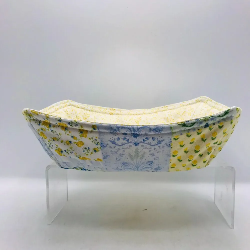 Reversible Microwave Cozie For Takeout Containers Cottage Patchwork Yellow Blue